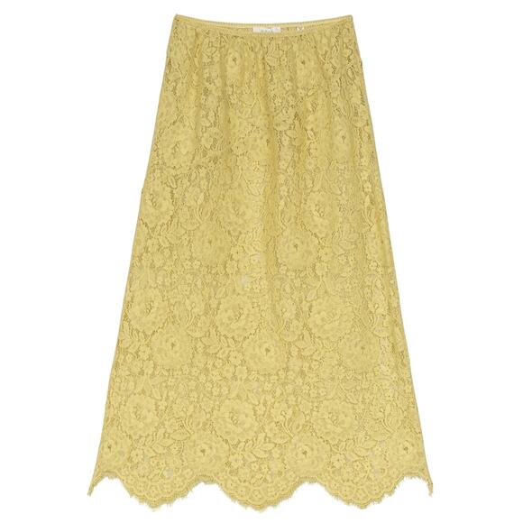 Doen Nandi Lace Sheer Scalloped Pencil Straight Midi Long Skirt Daffodil Yellow - Picture 13 of 15